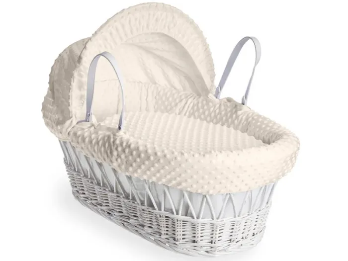 Clair de Lune Dimple White Wicker Moses Basket - Cream