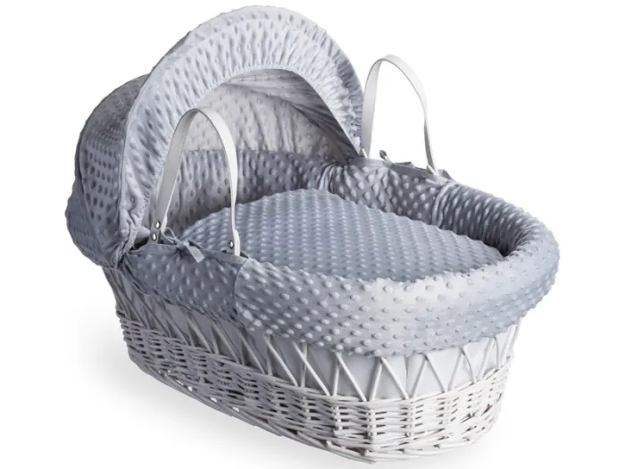 Clair de Lune Dimple White Wicker Moses Basket - Grey