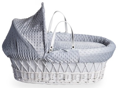 Clair de Lune Dimple White Wicker Moses Basket - Grey