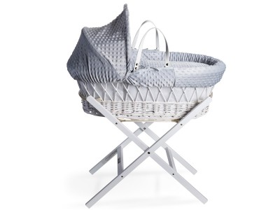 Clair de Lune Dimple White Wicker Moses Basket - Grey