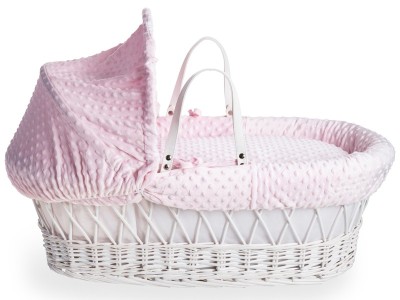 Clair de Lune Dimple White Wicker Moses Basket - Pink