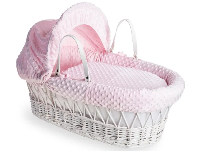 Clair de Lune Dimple White Wicker Moses Basket - Pink