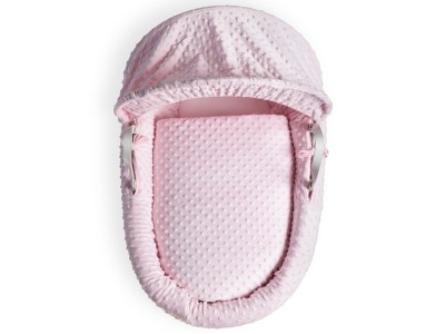 Clair de Lune Dimple White Wicker Moses Basket - Pink