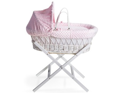 Clair de Lune Dimple White Wicker Moses Basket - Pink