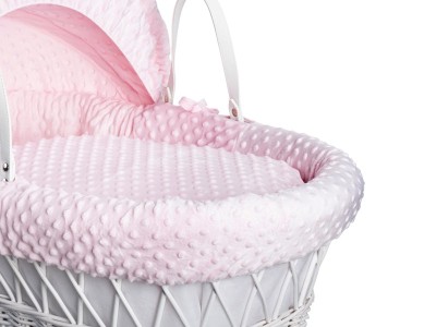 Clair de Lune Dimple White Wicker Moses Basket - Pink