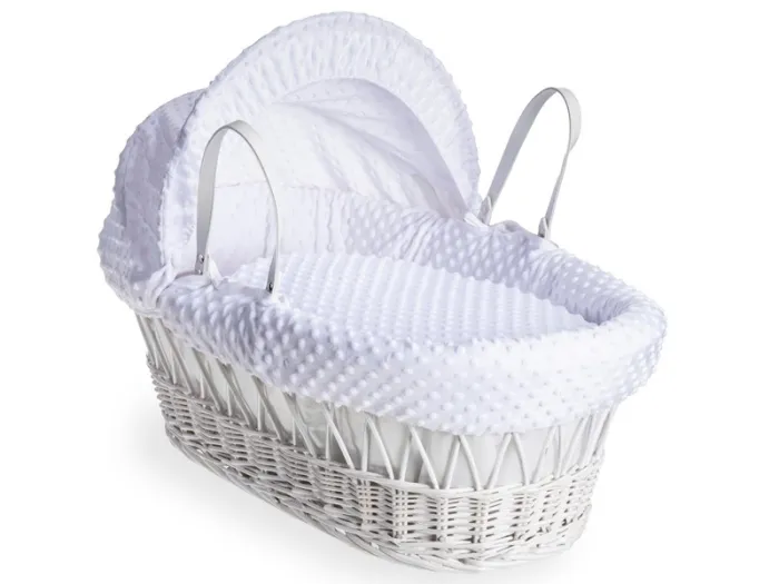 Clair de Lune Dimple White Wicker Moses Basket - White