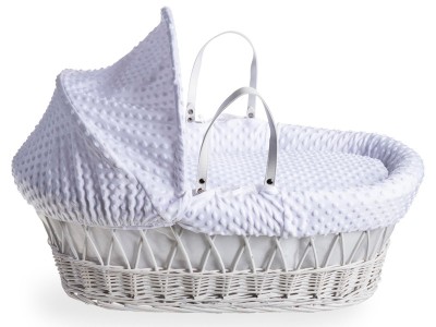 Clair de Lune Dimple White Wicker Moses Basket - White