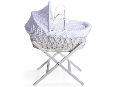Clair de Lune Dimple White Wicker Moses Basket - White