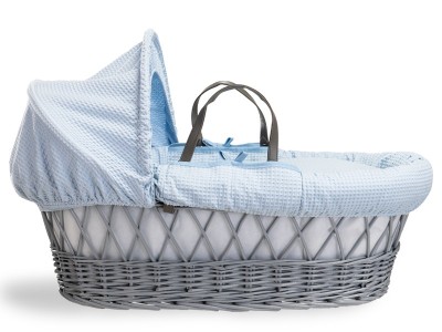 Clair de Lune Waffle Grey Wicker Moses Basket - Blue