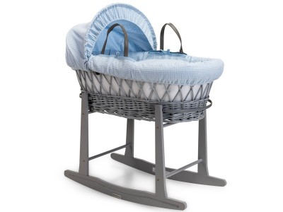 Clair de Lune Waffle Grey Wicker Moses Basket - Blue
