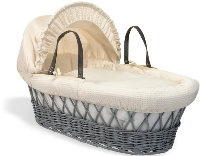 Clair de Lune Waffle Grey Wicker Moses Basket - Cream