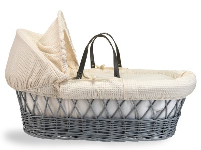 Clair de Lune Waffle Grey Wicker Moses Basket - Cream