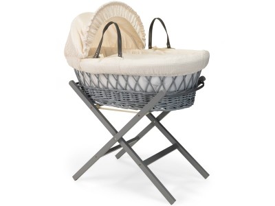 Clair de Lune Waffle Grey Wicker Moses Basket - Cream