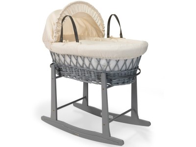 Clair de Lune Waffle Grey Wicker Moses Basket - Cream