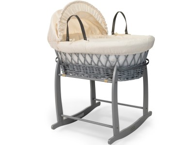 Clair de Lune Waffle Grey Wicker Moses Basket - Cream