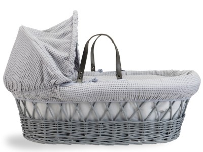 Clair de Lune Waffle Grey Wicker Moses Basket - Grey