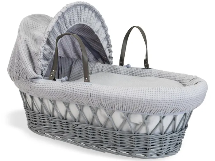 Clair de Lune Waffle Grey Wicker Moses Basket - Grey