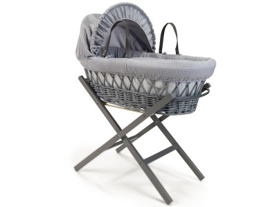 Clair de Lune Waffle Grey Wicker Moses Basket - Grey