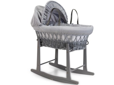 Clair de Lune Waffle Grey Wicker Moses Basket - Grey