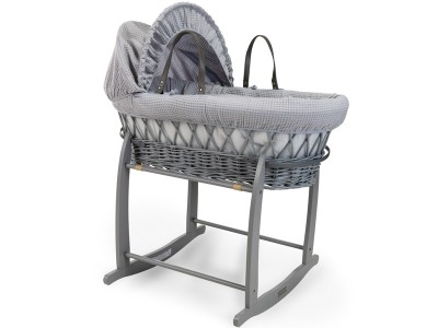 Clair de Lune Waffle Grey Wicker Moses Basket - Grey