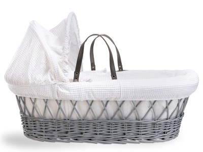 Clair de Lune Waffle Grey Wicker Moses Basket - White