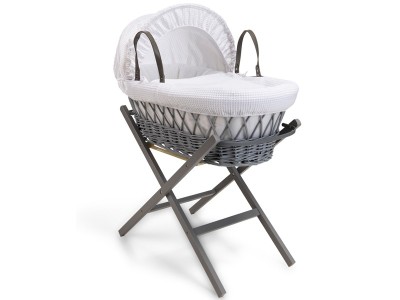 Clair de Lune Waffle Grey Wicker Moses Basket - White