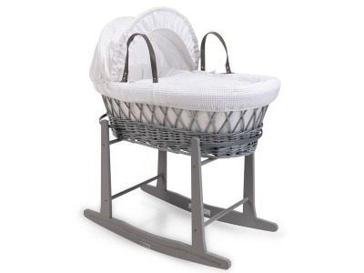 Clair de Lune Waffle Grey Wicker Moses Basket - White