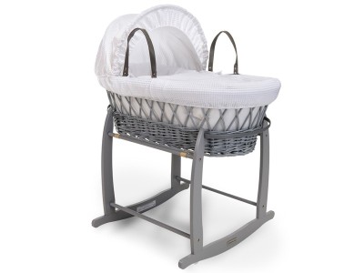 Clair de Lune Waffle Grey Wicker Moses Basket - White