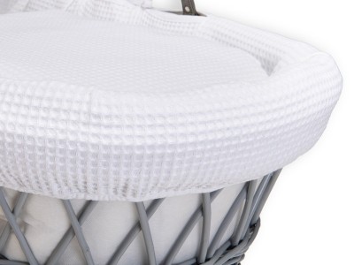 Clair de Lune Waffle Grey Wicker Moses Basket - White