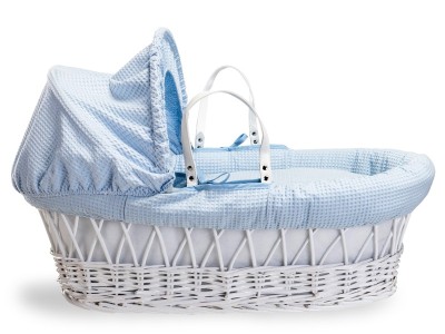 Clair de Lune Waffle White Wicker Moses Basket - Blue