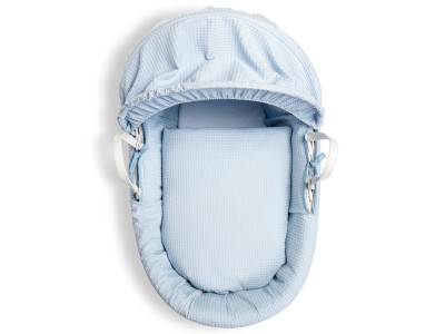 Clair de Lune Waffle White Wicker Moses Basket - Blue