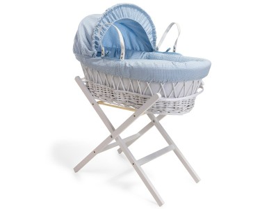 Clair de Lune Waffle White Wicker Moses Basket - Blue