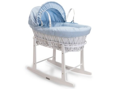 Clair de Lune Waffle White Wicker Moses Basket - Blue
