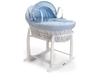 Clair de Lune Waffle White Wicker Moses Basket - Blue