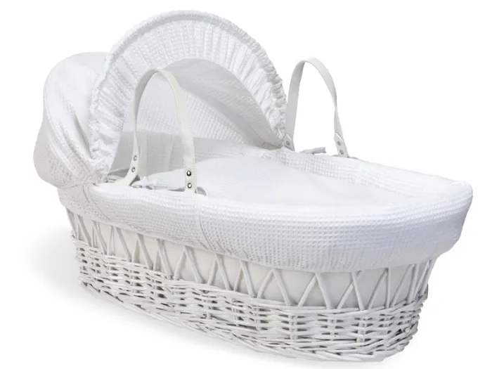 Clair de Lune Waffle White Wicker Moses Basket - White