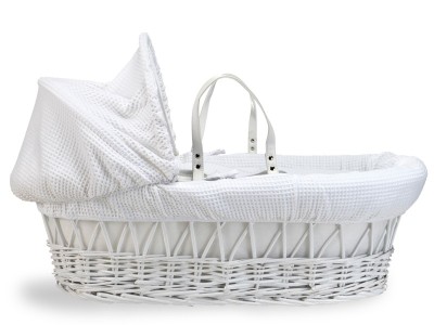 Clair de Lune Waffle White Wicker Moses Basket - White