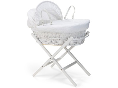 Clair de Lune Waffle White Wicker Moses Basket - White