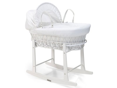 Clair de Lune Waffle White Wicker Moses Basket - White