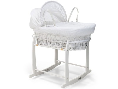 Clair de Lune Waffle White Wicker Moses Basket - White