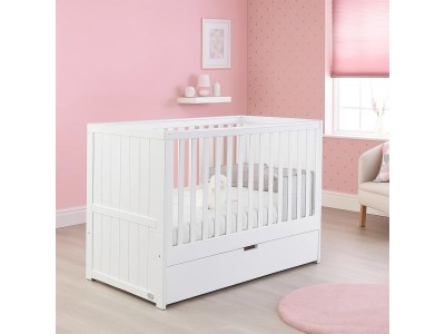 Jo Modern Styled Cot Bed with Drawer - White | Baby Snooze