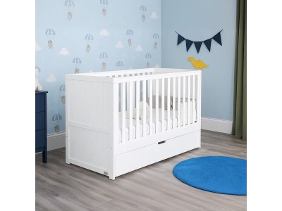 Jo Modern Styled Cot Bed with Drawer - White | Baby Snooze
