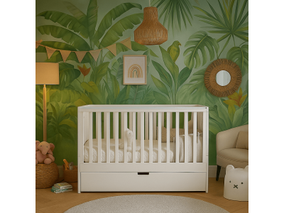 Jo Modern Styled Cot Bed with Drawer - White | Baby Snooze