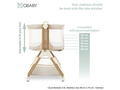 Obaby Cloud Bedside Crib - Oatmeal | Baby Snooze