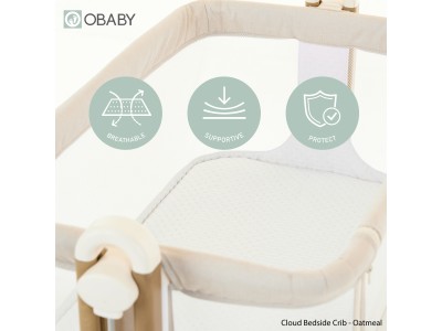 Obaby Cloud Bedside Crib - Oatmeal | Baby Snooze