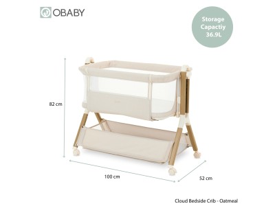Obaby Cloud Bedside Crib - Oatmeal | Baby Snooze