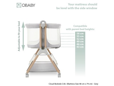 Obaby Cloud Bedside Crib - Grey | Baby Snooze