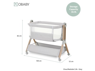 Obaby Cloud Bedside Crib - Grey | Baby Snooze