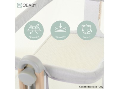 Obaby Cloud Bedside Crib - Grey | Baby Snooze