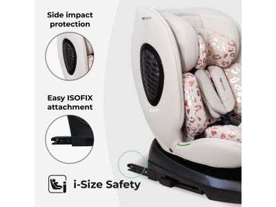 MBCS200 Spin R129 Car Seat with Top Tether – Pink Leopard