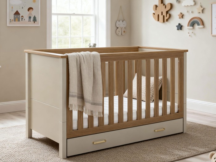 Babymore Mira Cot Bed - Cashmere Warm Oak